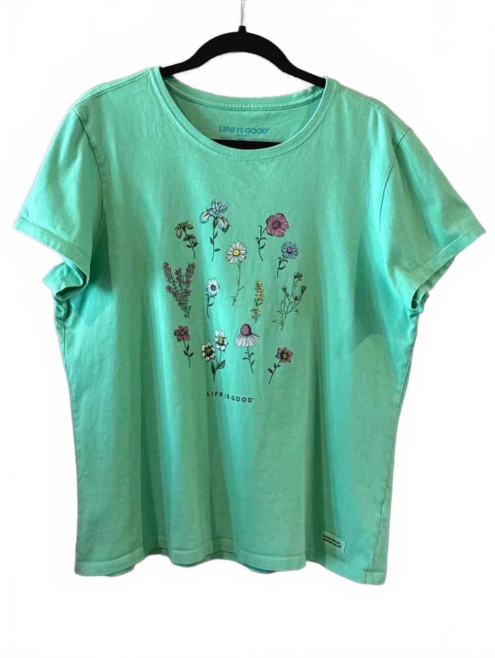 Life is Good XL Mint Green Floral Graphic T-Shirt